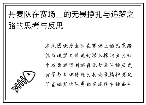 丹麦队在赛场上的无畏挣扎与追梦之路的思考与反思