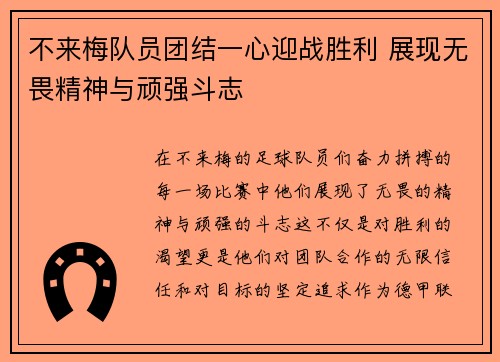 不来梅队员团结一心迎战胜利 展现无畏精神与顽强斗志
