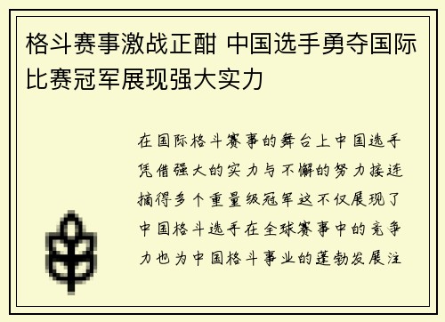 格斗赛事激战正酣 中国选手勇夺国际比赛冠军展现强大实力