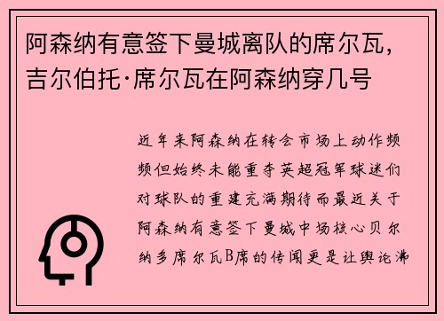 阿森纳有意签下曼城离队的席尔瓦，吉尔伯托·席尔瓦在阿森纳穿几号